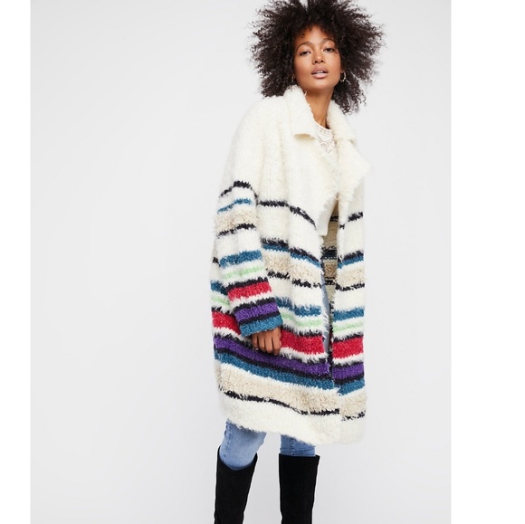 Free People Paint The Town Sweater Jacket Striped Knit Alpaca Blend Size XS NWT - Picture 6 of 16